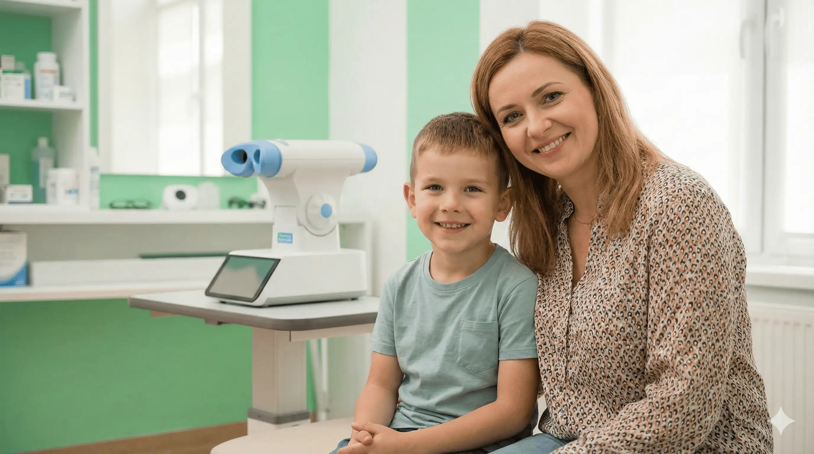 Szczęśliwe dziecko z urządzeniem Eyerising - terapia trwa krócej niż mycie zębów